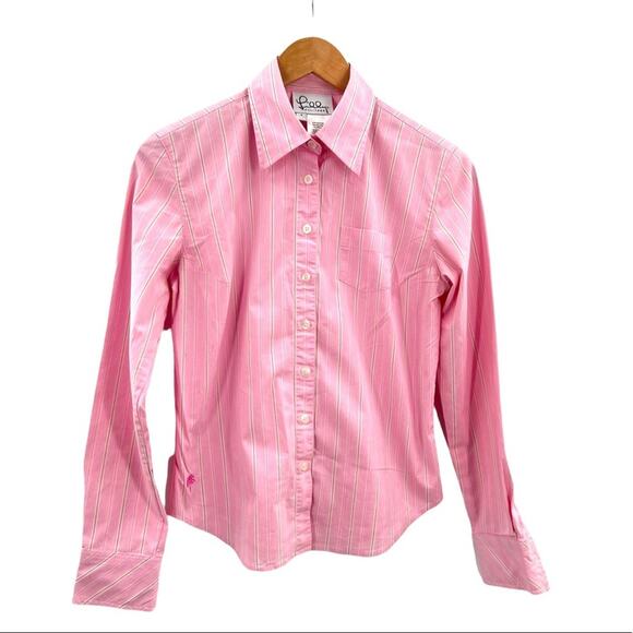 Lilly Pulitzer Tops - LILLY PULITZER Pink Striped Fitted Shirt Has Stretch Woman's Size 4